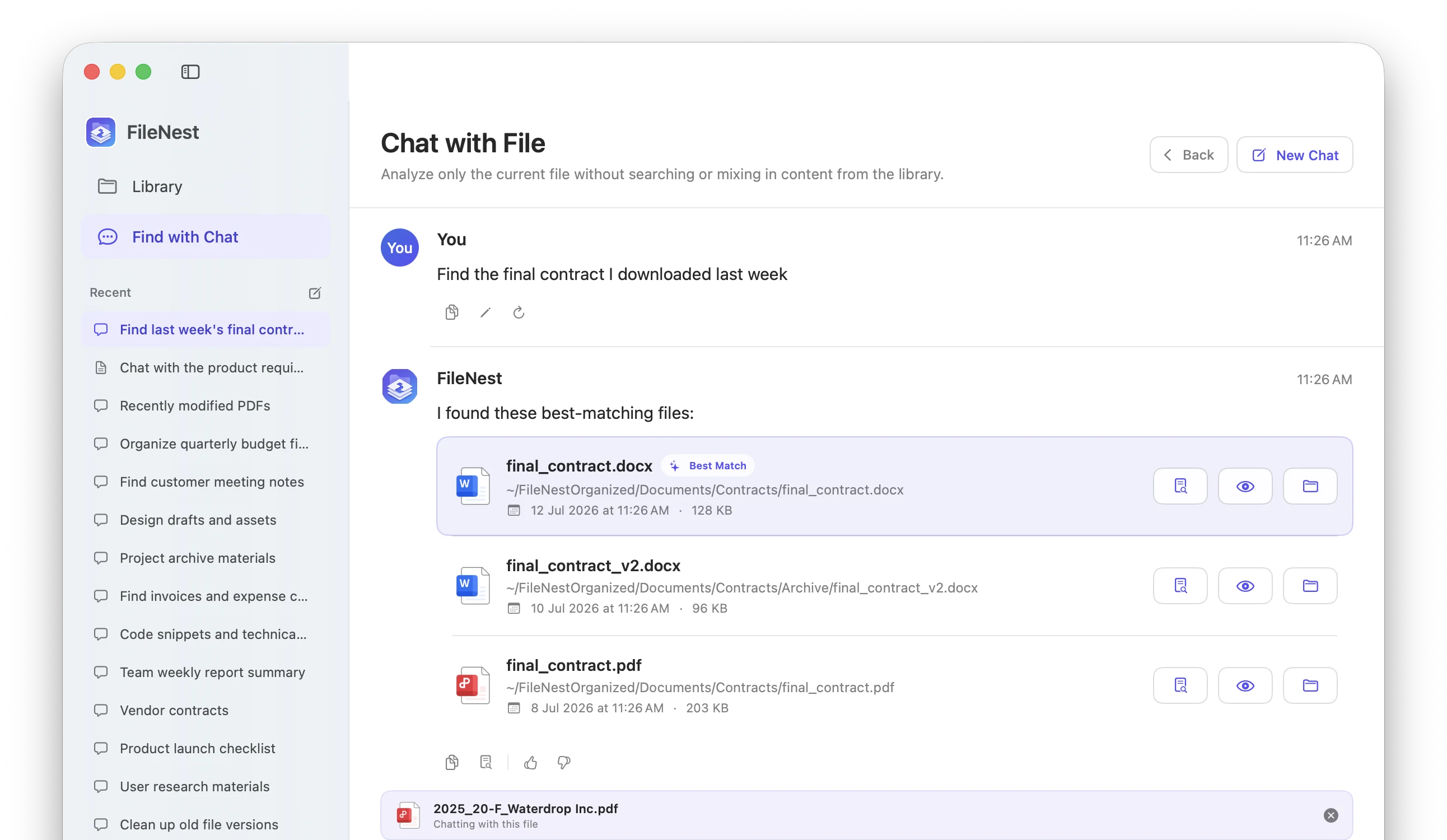 FileNest finding the most relevant contract files from a natural-language request