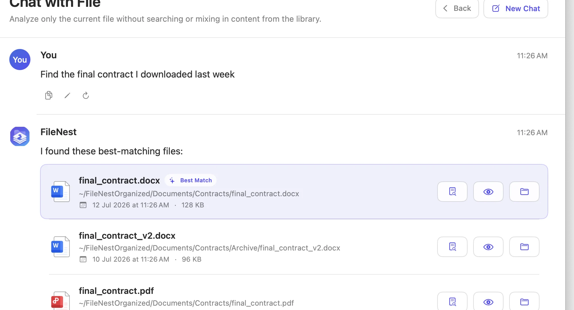 FileNest search results showing relevant local documents